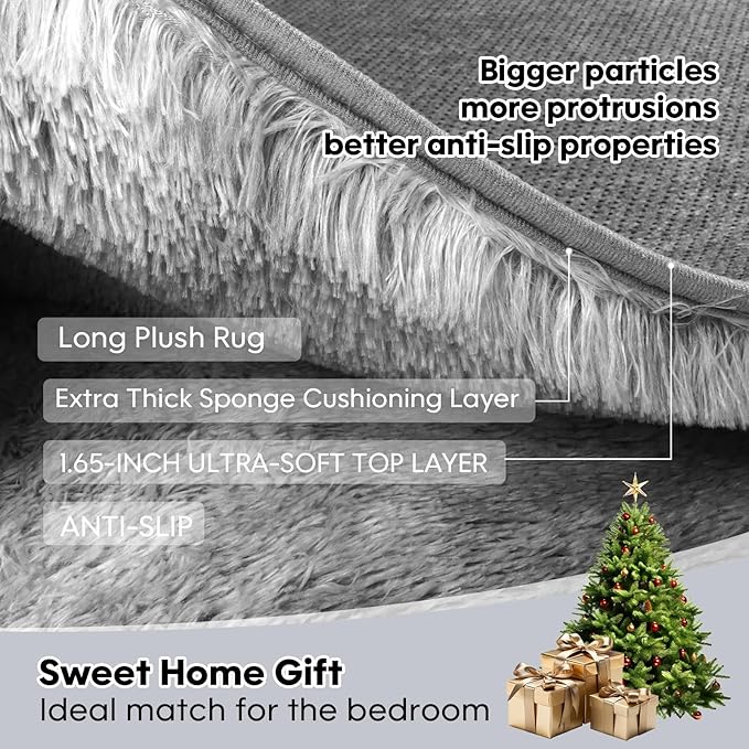 6x9 Rugs for Living Room, Rugs for Bedroom, Plush Fluffy Carpet, Non-Slip Upgrade Dark Grey Rug, Suitable for Kids Dorm Home Decor Aesthetics.