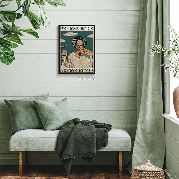 YuzhongART Vintage Lose Your Mind Find Your Soul Poster Mental Health Quote Canvas Wall Art Posters Cool Unique Music Girl Print Painting Abstract Wall Decor for Bed Room Bathroom 16x24in Unframed