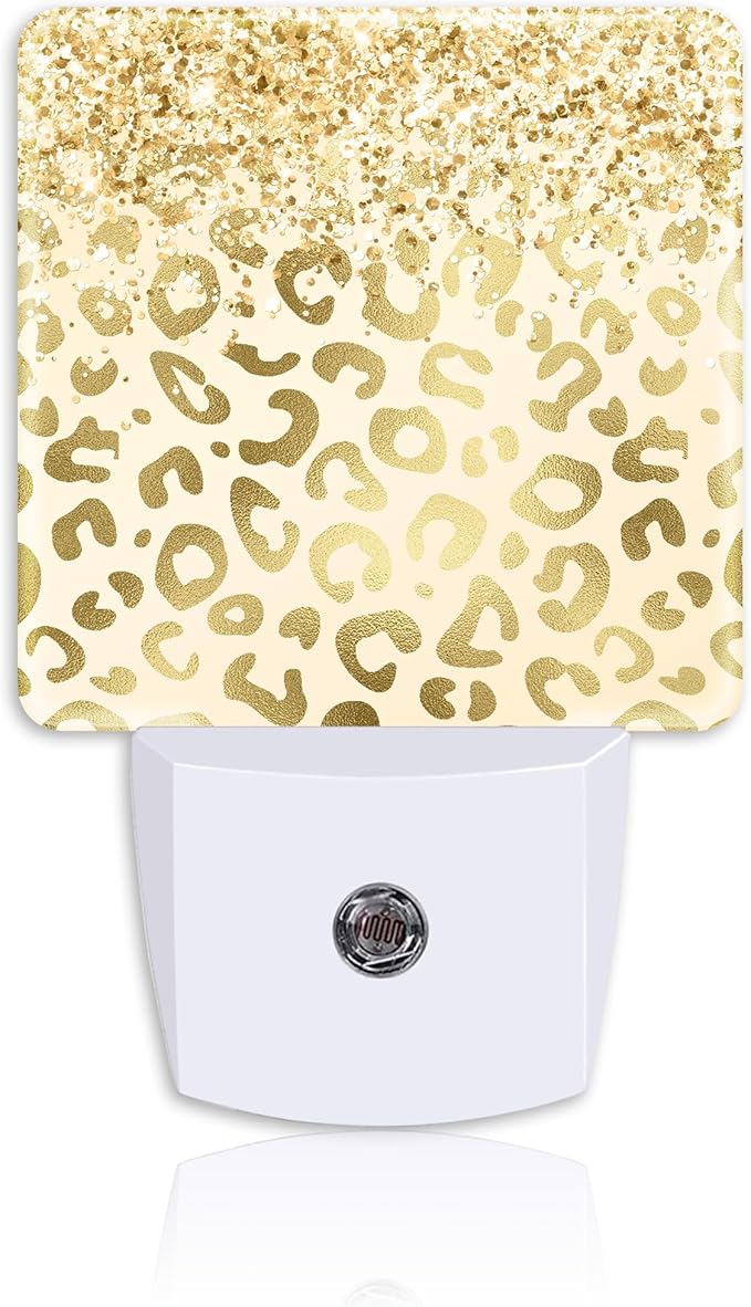 Night Light Plug Wall,Gold Glitter Leopard LED Night Lights with Dusk to Dawn Light Sensor for Women Girls Boys Room Decor,Hallway,Kitchen,Bathroom,Nursery,Stairs