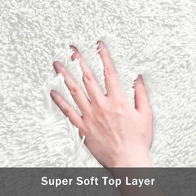5x7 Area Rug for Living Room:Ultra Soft Fluffy Shag White Rugs,Large Fuzzy Plush Indoor Non Slip Carpet Washable Rug for Bedroom Kids Nursery Office Dorm Modern Decor(White 5'x7')