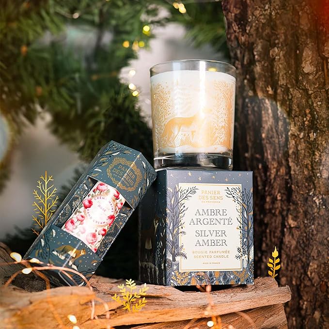 Panier des Sens - Winter Candle – Long Lasting Scented Candles for Home – Gift for Women – 100% Natural Cotton Wick – Decorative Candles Home Gifts (Silver Amber)