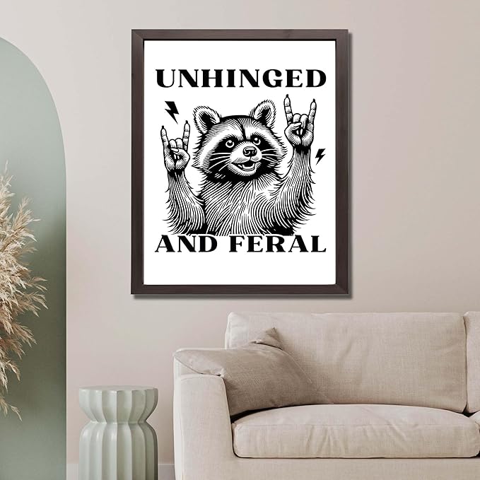 InkFlow Posters Feral Raccoon Fun Poster - Wildlife Illustration - Playful Animal Design - Home Wall Decor Accent - Gift for Humor Lovers - 8x10 Unframed Canvas Print