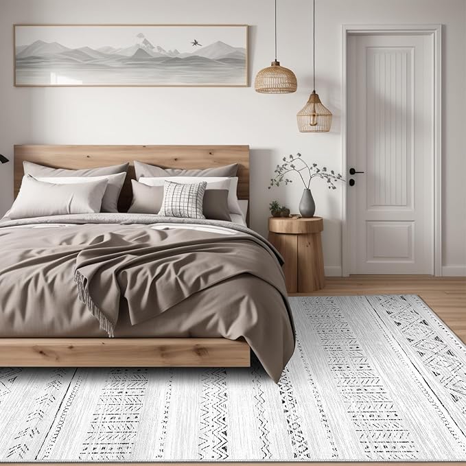 cotiled 6x9 Area Rug Living Room: Washable Boho Rugs with Non Slip Backing Large Soft Indoor Stain Resistant Carpet for Bedroom Farmhouse Dining Room Lightweight Home Decor Dark Grey