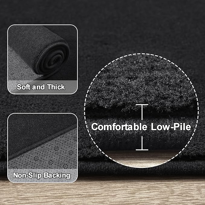Amearea 5x5 Square Area Rugs for Bedroom Living Room, Modern Black Thickened Memory Foam Rug, Fluffy Indoor Washable Rugs Non Slip Minimalist Carpet for Kids Boys Girls Dorm Nursery Room Decor