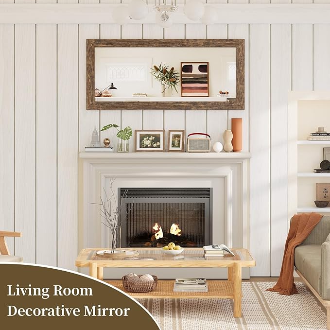 Syndra Modern Full Length Mirror Wood Frame, 65x24'' Large Floor Mirror with HD Tempered Glass & Wall Mount Option, Rectangular Standing Mirror for Bedroom, Living Room, Entryway, Farmhouse(Walnut)