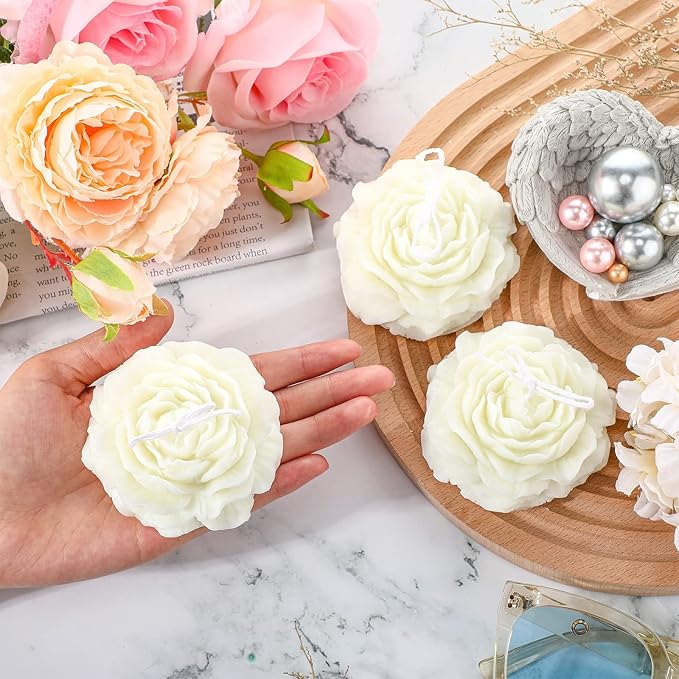 Roowest 3 Pcs Flower Shape Trendy Candles Floral Shaped Aesthetic Candle Soy Wax Handmade Minimalism Decorative for Home Spa Yoga Decor Art Gift(White)