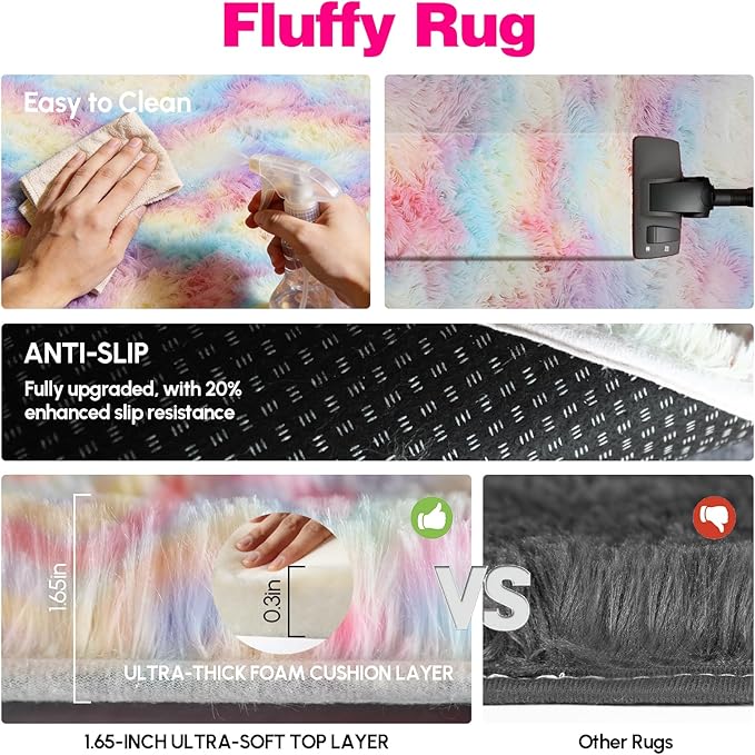 6x9 Children's Rugs for Bedroom,Rugs for Living Room, Plush Fluffy Carpet, Non-Slip Upgrade Rainbow Rug, Suitable for Kids Home Decor Aesthetics Dorm.