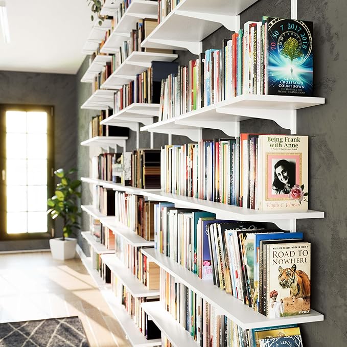 Wallniture Turin 48"x10" Floating Shelves for Wall Storage, Closet Storage Shelves, Book Shelf with Adjustable Standard Rail Bracket System for Pantry & Laundry, White, Wood