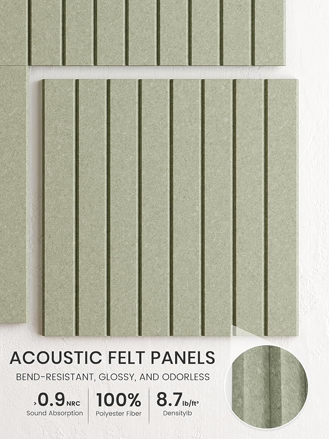 Bumusty Large Cork Board Alternative-36 x 24" Felt Bulletin Board Tiles, with 30 Pushpins, 40 Adhesive Tabs, Fine-Stripe 6-Pack, Cork Boards for Office Push Pin Board Felt Board-Sage