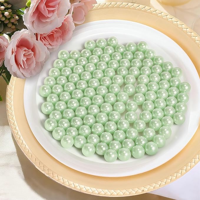 1400Pcs Light Green Vase Filler Pearl Beads for Crafting 8mm Beads No Holes Decor Suitable for Wedding Decor, Party Decorations, Centerpiece Table Decorations