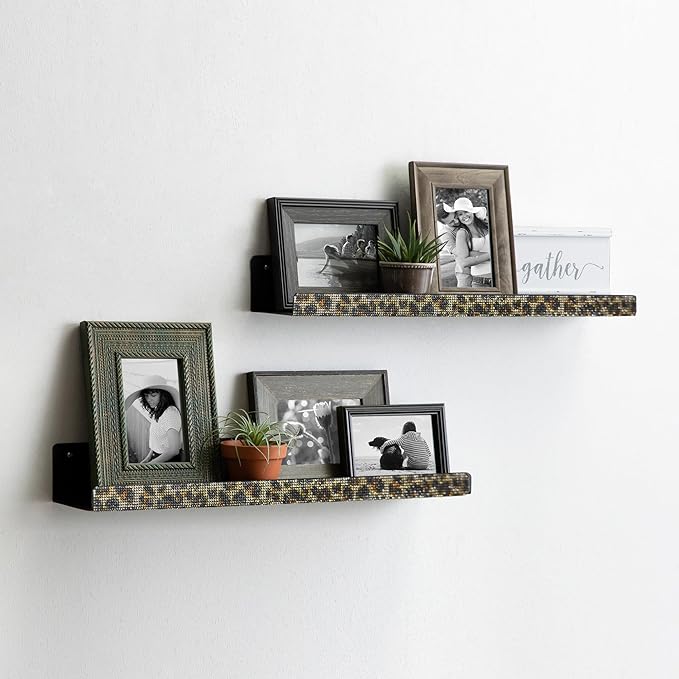 Nail Polish Wall Shelf -15 Inch Acrylic Black with Bling Leopard Print Sparkling Crystal Rhinestone, Essential Oil Organizer, Sunglasses Picture Display, Nail Polish Rack for Bedroom, Studio 4 Pack