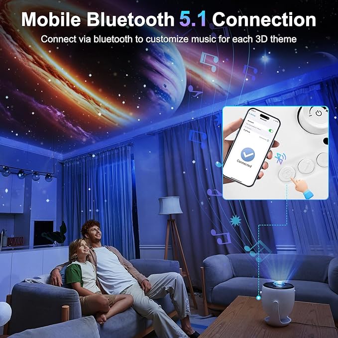 M METERXITY Star Projector, Star Light with Naked Eye 3D Technology 60+ Scene Modes, Bluetooth Speaker Night Light Projector for Home, Bedroom, Ceiling, Party, Gifts, Christmas, New Year