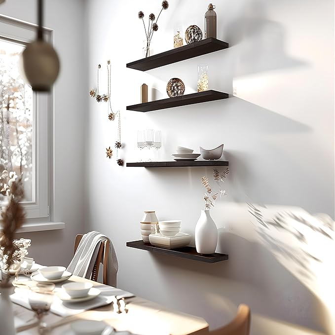 GXYAWPJ 24 Inch Floating Shelves for Wall Rustic Brown Wood Wall Shelves for Bedroom Set of 4