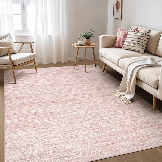 Nakagishi 6X9 Area Rugs Living Room: Washable Large Vintage Rug Neutral Non-Slip Soft Stain Resistant Indoor Carpet for Bedroom Nursery Dining Room Office Playroom - Pink-01