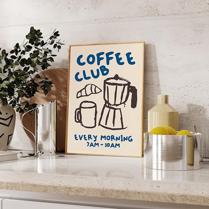 Kitchen Canvas Wall Art - Funky Kitchen Pictures, Vintage Coffee Artwork, Modern Coffee Bar Decor, Retro Skeleton Cafe Shop Pictures - 16x24in Unframed