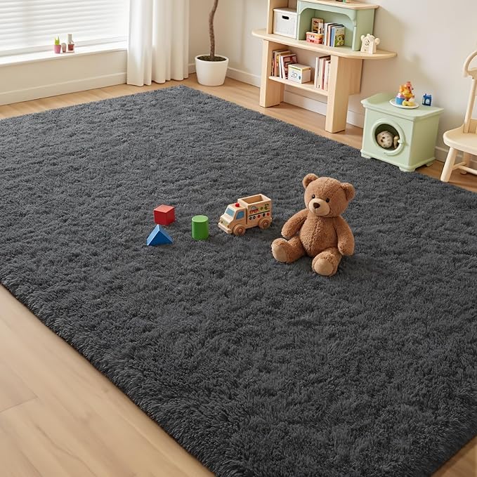 Soft Area Rugs for Bedroom Living Room Plush Fluffy Rug 7x10 Feet, Shag Furry Area Rug Carpet Non Shedding for Nursery Children Kids Girls Room Home Decorative, Dark Gray