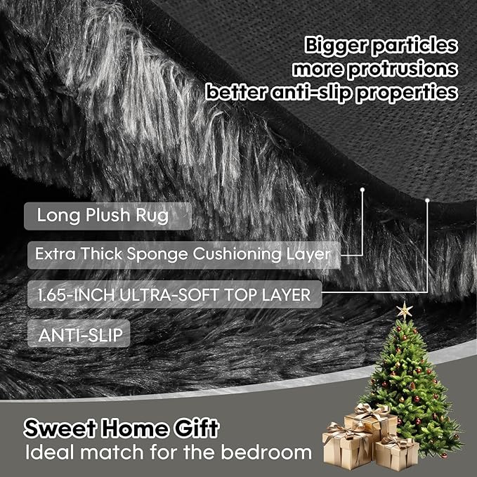 8x10 Area Rugs Living Room,Large Plush Fluffy Bedroom Carpet, Non-Slip Upgraded Indoor Thick Soft Rug,Also Suitable for Home Decor Aesthetics,Kids Room and Dorm,Dark Grey.