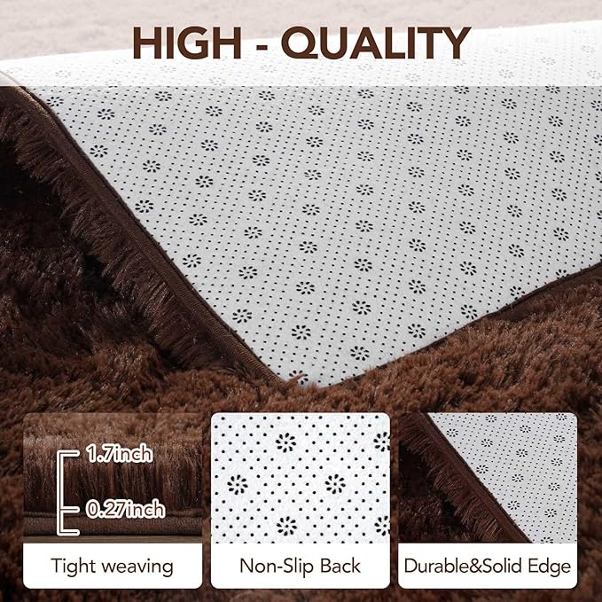 FinRèc 5x8 Dark Brown Rugs for Living Room Bedroom, Fluffy Shaggy Area Rug, Non-Slip Soft Shag Rug for Nursery Kids Room Dorm Room Home Decor, Indoor Plush Floor Carpet