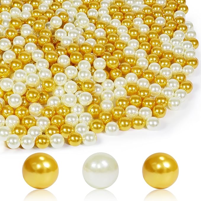 1400Pcs Cream&Gold Vase Filler Pearl Beads for Crafting 8mm Beads No Holes Decor Suitable for Wedding Decor, Party Decorations, Centerpiece Table Decorations