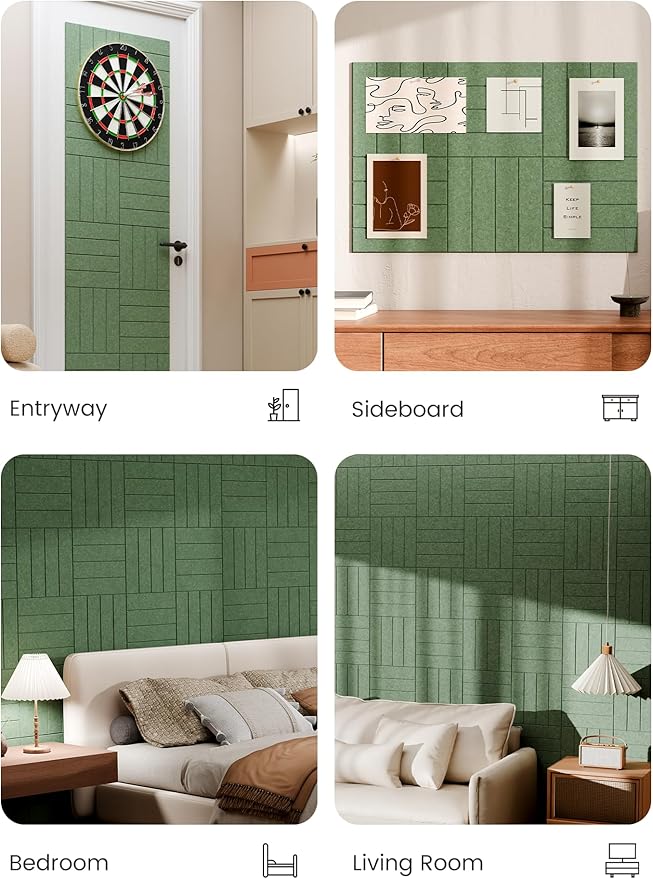 Bumusty Large Cork Board Alternative-36 x 24" Felt Bulletin Board Tiles, with 30 Pushpins, 40 Adhesive Tabs, Bold-Stripe 6-Pack, Cork Boards for Office Push Pin Board Felt Board-Moss Green