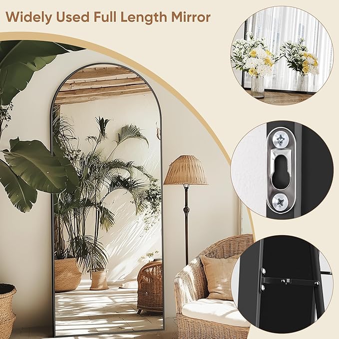 Full Length Mirror, 59"x19" Oversized Arched Mirror Large Standing Mirrors, Tall Mirrors Body Floor Mirror for Bedroom Living Room Aluminum Frame, Black