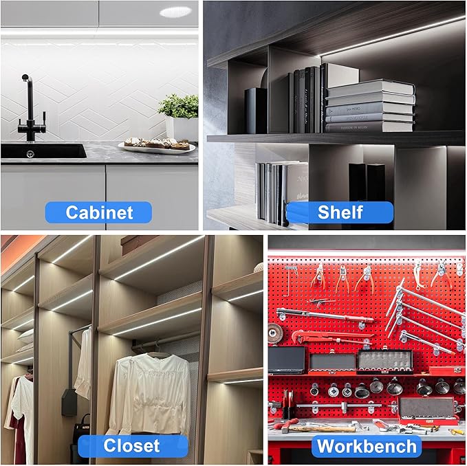 maylit Under Cabinet Strip Lighting Plug in 36in, Ultra Bright Small LED Light Bar, 6000K Cool White, 110V-120V Wired Lights for Kitchen Cabinet, Counter, Workbench, Desk, Closet, Shelf, Indoor