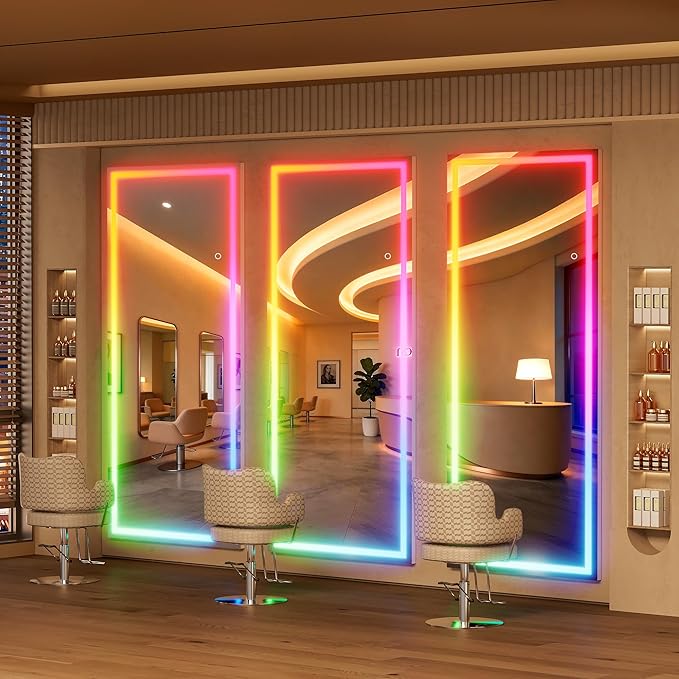 Hasipu 75"x28" LED RGB Bluetooth Full Length Mirror with Lights, Full Body Mirror with Stand, Wall Mount & Free Standing Floor Mirror for Bedroom Living Room Cloakroom, 7 Color & Brightness Adjustable
