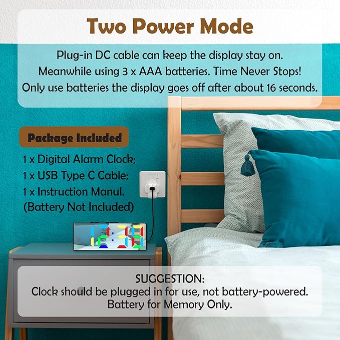 Small Digital Alarm Clock, Mirror Surface LED Electronic Clocks with Large Display, Adjustable Brightness and Snooze Model for Bedroom, Desk, Office, Blackcase White Digit