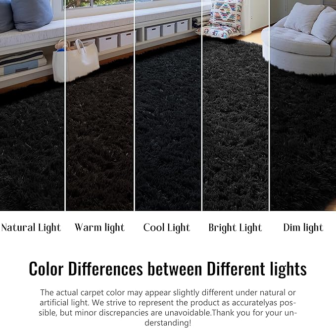 8x10 Black Rug for Living Room Bedroom, Large Big Fluffy Modern Area Rugs for Kids Room Decor Aesthetic, Shaggy Furry Floor Carpet for Dorm Office Playroom Nursery Classroom, Baby Teen Boys Men Rug