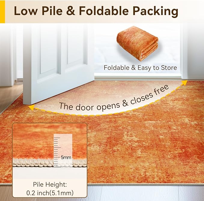 RELEANY Washable Area Rugs 8'x10' Non-Slip Modern Abstract Soft for Living Room Entryway Bedroom Nursery, Print Pattern, Orange