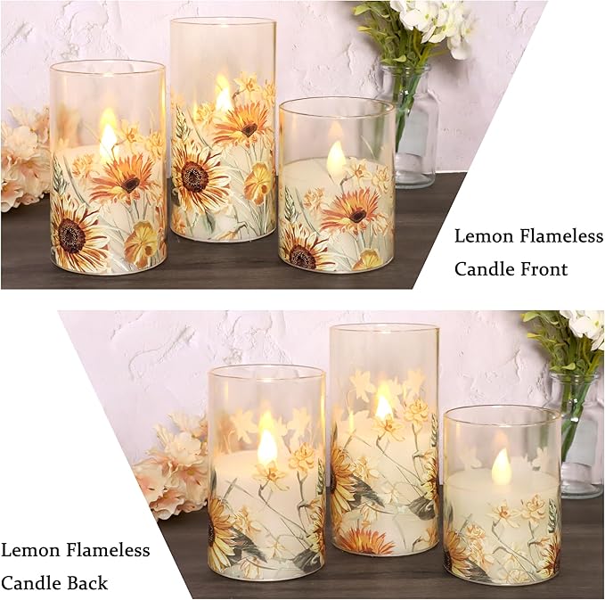 MELTONE Sunflower Flameless Candles Remote Real Wax Flickering Battery Operated Glass Candles - Home Party Bedroom Birthday Christmas Summer Spring Decorations