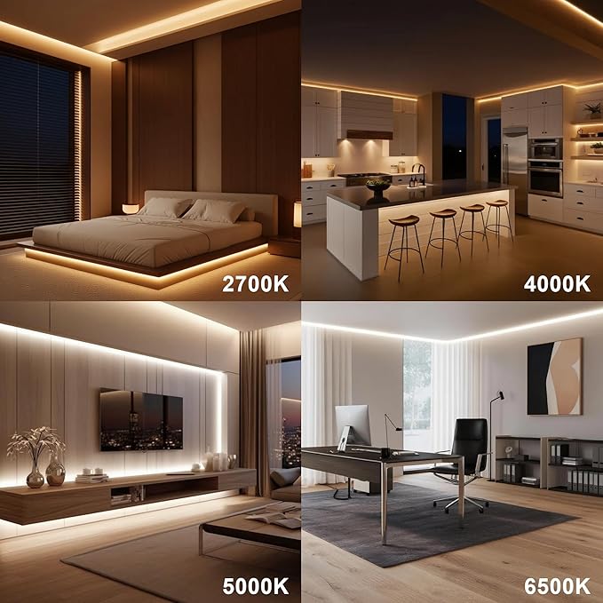 COB LED Strip Lights, 16.4Ft Dimmable White(2700K-6500K) LED Lights for Bedroom with RF Remote, 24V Ultra Bright 2800 LEDs High Density Under Cabinet Lighting for DIY TV LED Backlight Mirror Kitchen