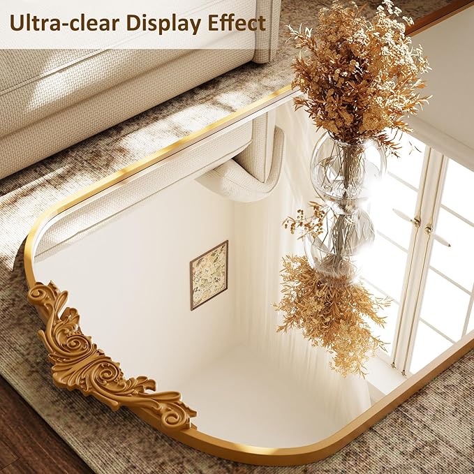 GLSLAND 71"x 32" Gold Vintage Arched Full Length Mirror - Large Carved Standing Floor Mirror with Metal Frame for Bedroom/Living Room/Entryway