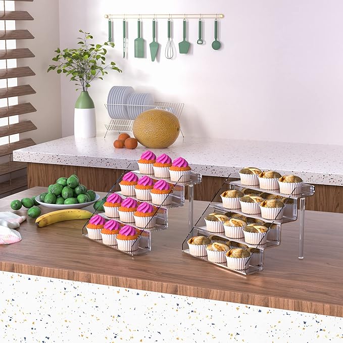Sezanrpt Acrylic Perfume Display Stands Set of 2, 4 Tiered Cupcake Stand, Acrylic Funko Pop Display Shelves for Perfume Organizer, Shot Glass, Figures Collections, Makeup, 11.8x11x9.4 inch