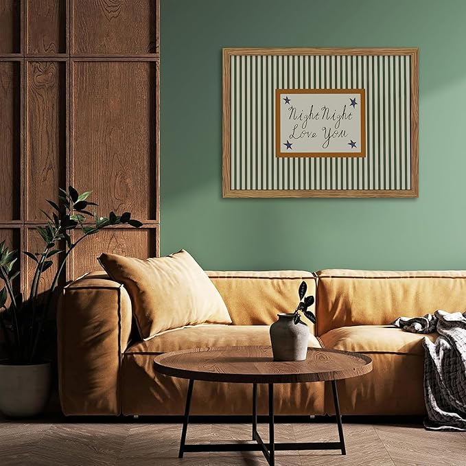 Vintage Green Wall Art, Mid Century Night Night Love You Stripe Canvas Wall Decor Painting, Modern Minimalist Nursery Striped Prints Pictures for Baby Room Kids Bedroom 12x16 Inch Framed