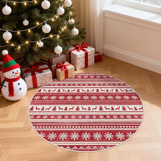 cotiled Area Rugs for Living Room Washable Living Room Rug Soft Neutral Indoor Floor Carpet Non-Slip Stain Resistant Modern Boho Rugs for Bedroom Dining Room Kids Room Nursery Office Home Red