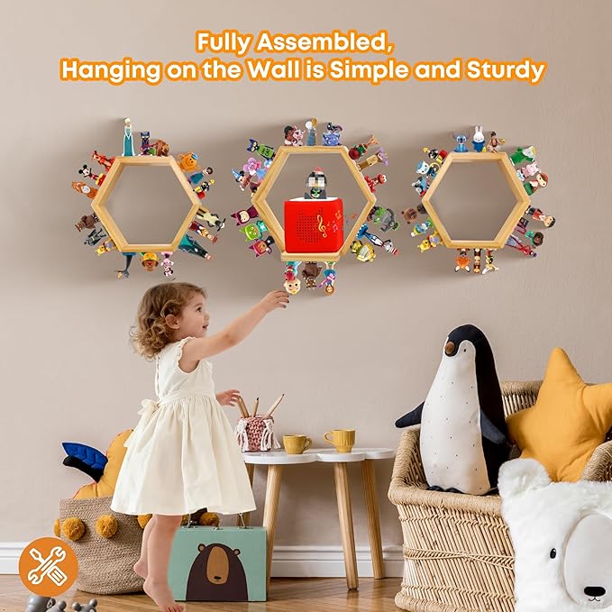 for Tonies Shelf Magnetic – Wooden Tonies Storage Shelf, Tonie Box Shelf with Tonies Holder, Wall Mounted Tonies Organizer for Kids Room (Nature Wood)
