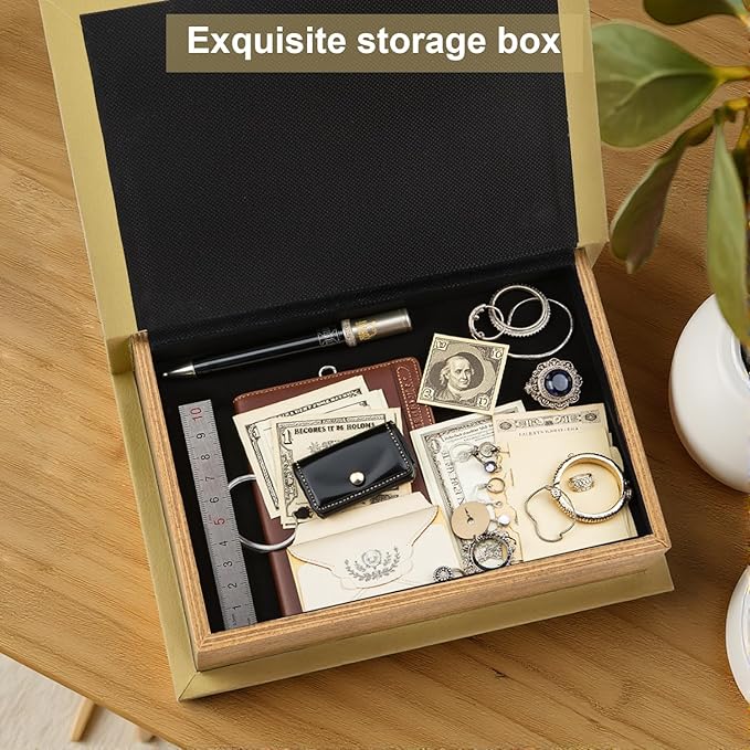 Decorative Books Storage Box Leather & Wood Decor Aesthetic Home Decor for Coffee Tables Bedside Tables Bookshelves Secret Storage for Jewelry,Keys Data cables,photos,souvenirs,set of 2