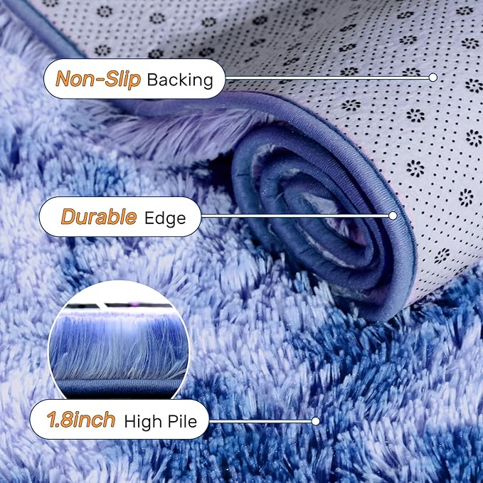 9x12 ft Fuzzy Rug for Living Room Soft Fluffy Blue White Bedroom Area Rugs Non-Slip Shaggy Carpet for Nursery Kids PlayRoom Dorm Office Indoor Modern Plush Carpets