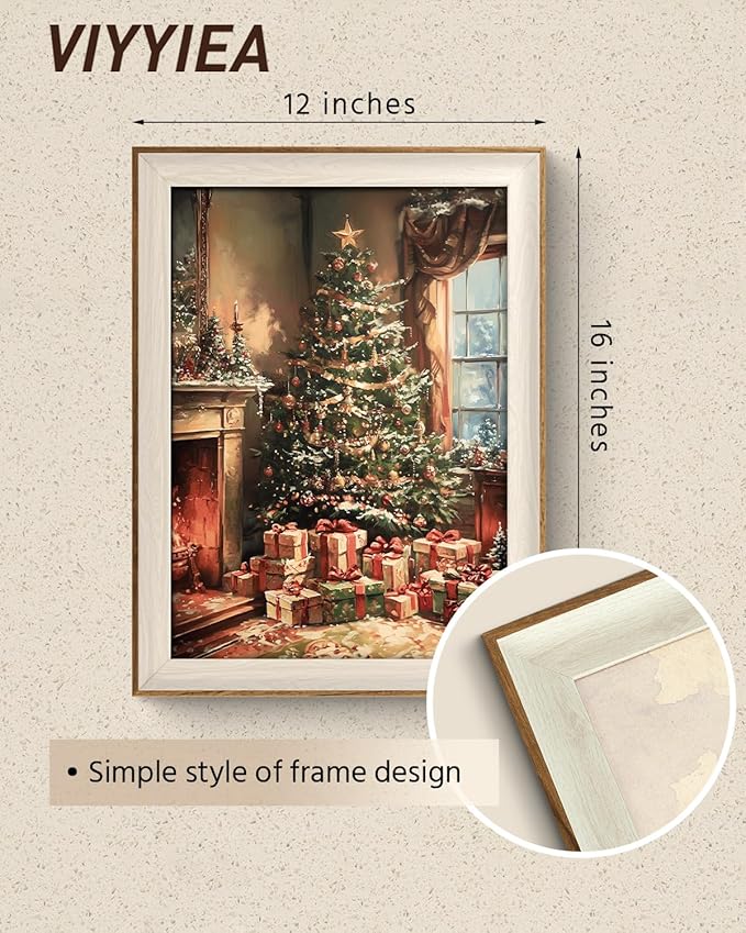 VIYYIEA Winter Framed Wall Art for Living Room, Christmas Tree Canvas Prints, Oil Painting Home Decor, Christmas Picture, Bathroom Wall Decor Gifts for Friends or Family - 16L x 12W