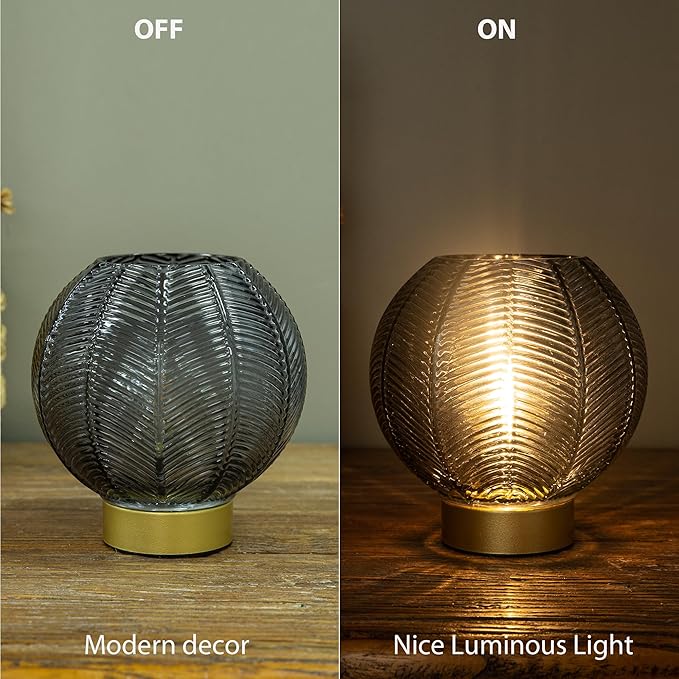 LUSHARBOR Battery Operated Lamp with Timer, Small Table Lamp Battery Powered, Cordless Bedside Lamps for Living Room Decorative Lamp for Bedroom Tabletop Shelf Dorm Desk-Grey