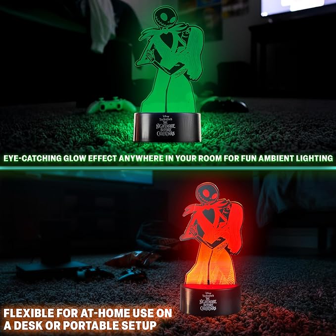 Get Trend Nightmare Before Christmas 3D Illusion Night Light for Kids, Jack & Sally, 16 Colors, 4 Lighting Modes, Dimmable, LED Desk Lamp, Bedroom Decor, Halloween Gifts (Multi NMBC Jack Sally)