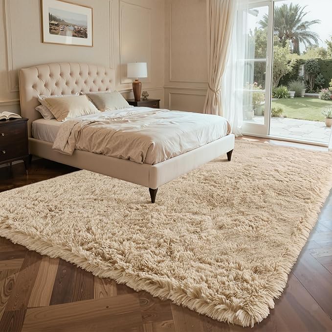 Fluffy Area Rugs for Bedroom - Soft Plush Shag Rug for Living Room Nursery Kids Room - Non Slip Fuzzy Shaggy Floor Carpets for Girls Boys Play Room Dorm Decor (Beige, 8' x 10')