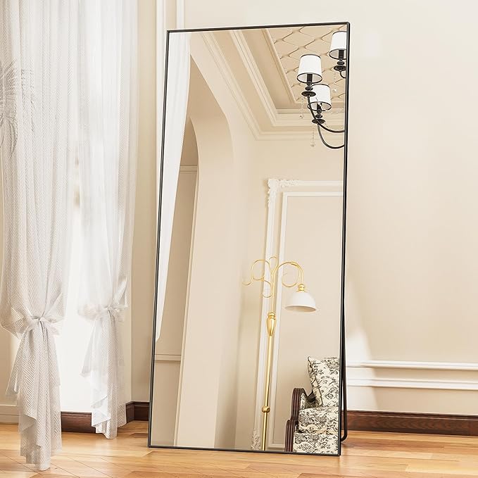 Antok Full Length Mirror, 71"x32" Floor Mirror with Stand, Hanging Mounted Mirrors for Bedroom, Living Room, Cloakroom, Dining Room, Black, Rect