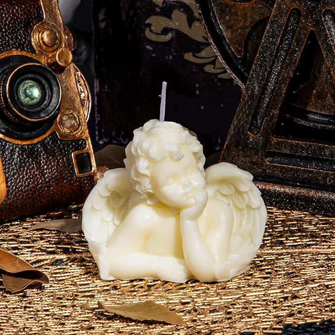 Nuanchu 2 Pieces Eclectic Angel Decor - White Angel Scented Candle Wax Vegan Candle for Trendy Bedroom Decorative