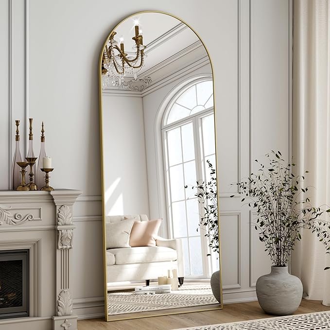 Arched Full Length Mirror 59"x16", Floor Standing Body Mirror with Aluminum Frame,Leaning Hanging for Bedroom Cloakroom Living Room Gold