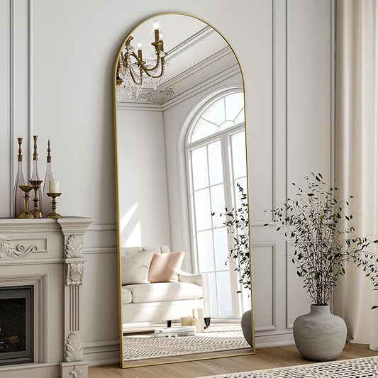 Arched Full Length Mirror 59"x16", Floor Standing Body Mirror with Aluminum Frame,Leaning Hanging for Bedroom Cloakroom Living Room Gold