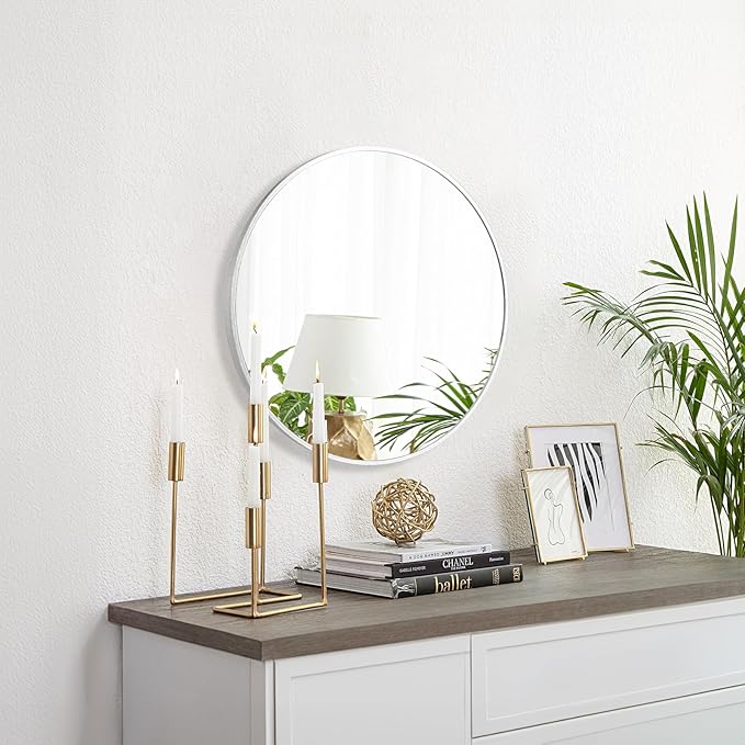 Fabuday Silver Circle Mirror for Wall Decor 18 Inch - Bathroom Round Mirror with Matte Frame, Small Circular Mirrors for Entryway, Hallyway, Living Room, Bedroom