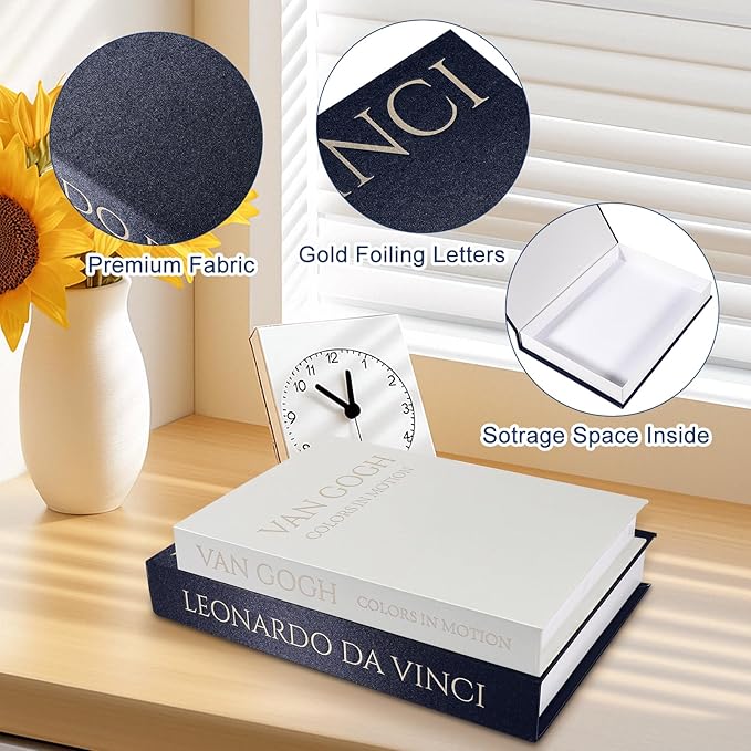 SUPERNIGHT Decorative Books for Home Decor, Set of 2 Linen Decorative Boxes for Aesthetic Room Decoration, Coffee Table Decor, Keepsake, Hidden Storage with Magnetic Closure (Black+White)