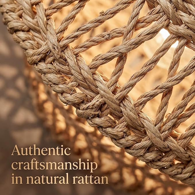 Small Rattan Table Lamp for Bedroom, Boho Bedside Lamp with Warm LED Bulb, Handwoven Wicker Nightstand Lamp for Nursery, Entryway & Dorm, Mini Ambient Night Light with Wood Base (8.6" Tall)